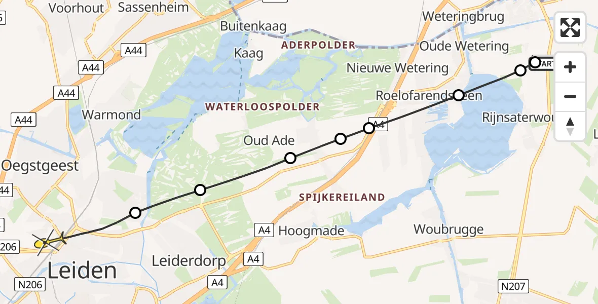 Routekaart van de vlucht: Lifeliner 1 naar Leiden, Heiligegeestlaan