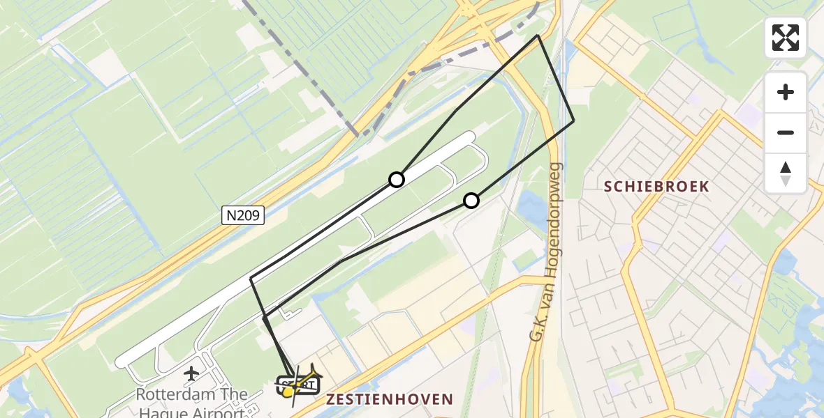 Routekaart van de vlucht: Lifeliner 2 naar Rotterdam The Hague Airport, Bovendijk