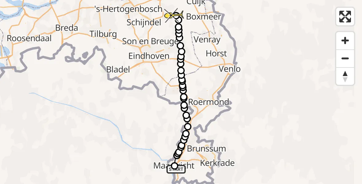 Routekaart van de vlucht: Lifeliner 3 naar Vliegbasis Volkel, Gouvernementspad