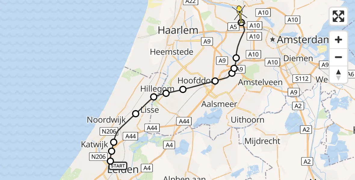 Routekaart van de vlucht: Lifeliner 1 naar Amsterdam Heliport, Rosalind Franklinpad