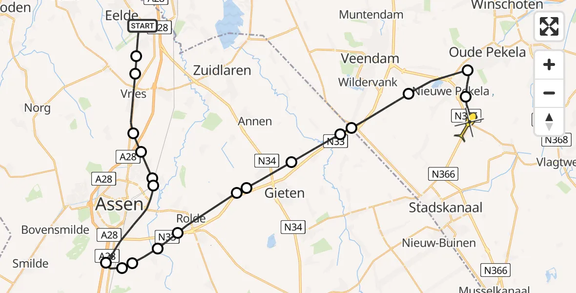 Routekaart van de vlucht: Lifeliner 4 naar Nieuwe Pekela, Moespot