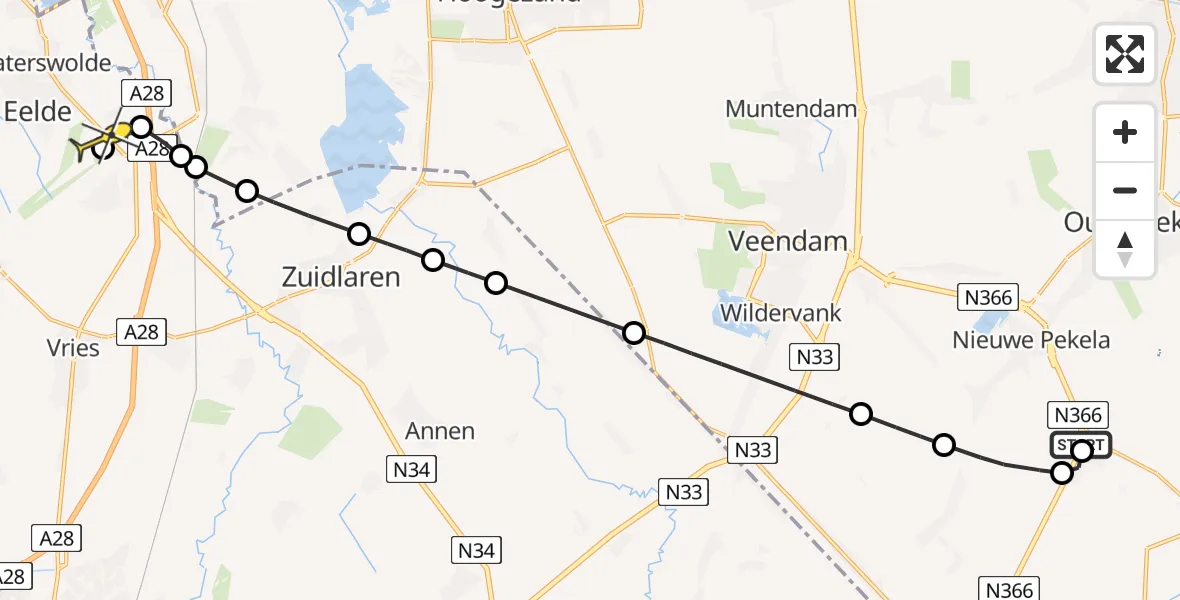 Routekaart van de vlucht: Lifeliner 4 naar Groningen Airport Eelde, Veenhofsweg