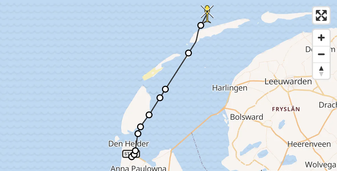 Routekaart van de vlucht: Kustwachthelikopter naar Maria's hoeve