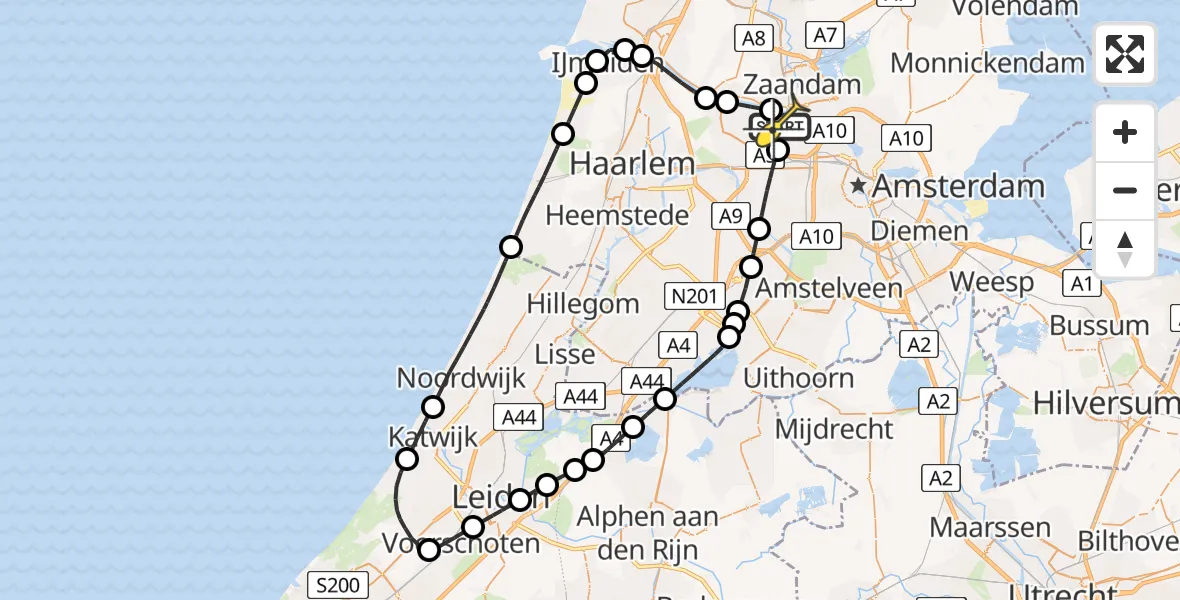 Routekaart van de vlucht: Lifeliner 1 naar Amsterdam Heliport, Nieuw-Zeelandweg