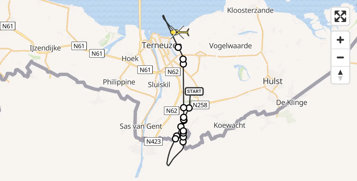 Routekaart van de vlucht: Lifeliner 2 naar Terneuzen, Lageweg