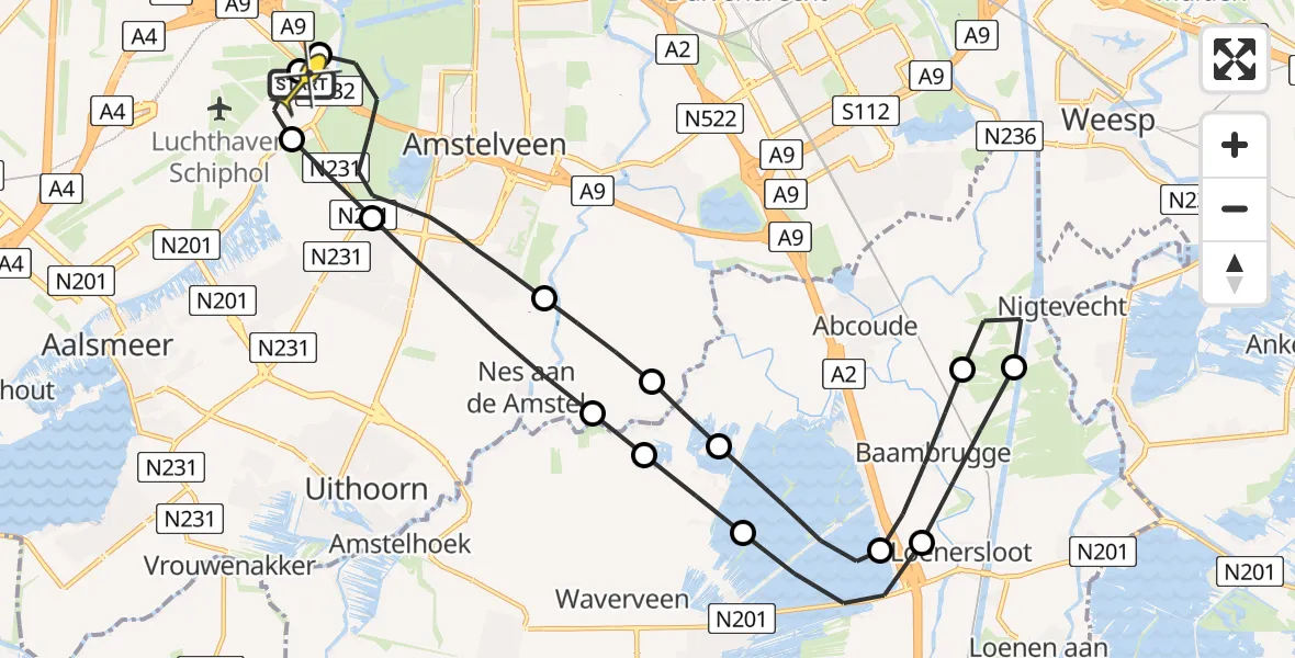 Vluchtroute Politiehelikopter van Schiphol naar Schiphol