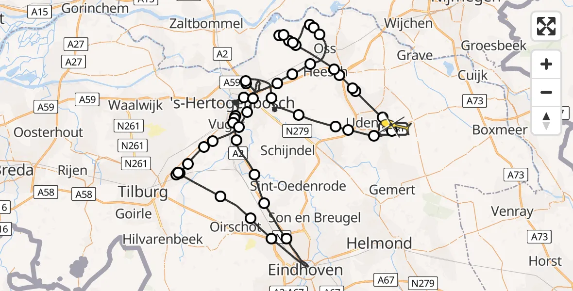 Routekaart van de vlucht: Politiehelikopter naar Vliegbasis Volkel, Zeelandsedijk