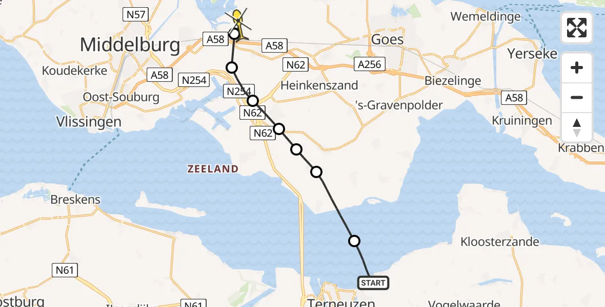 Routekaart van de vlucht: Lifeliner 2 naar Vliegveld Midden-Zeeland, Basaltpromenade