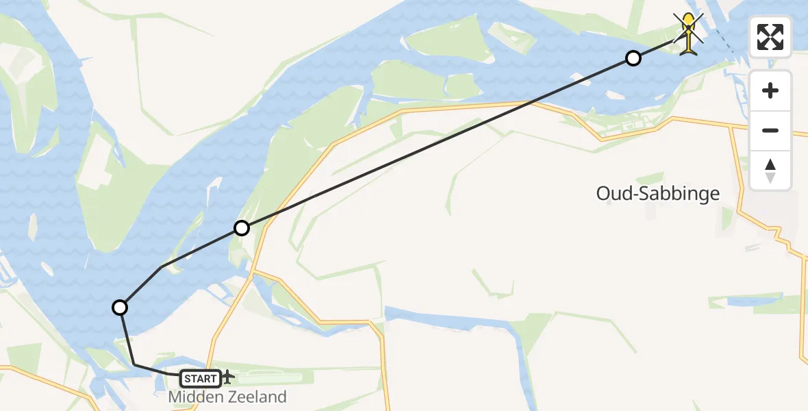 Routekaart van de vlucht: Lifeliner 2 naar Kortgene, Zeekraal