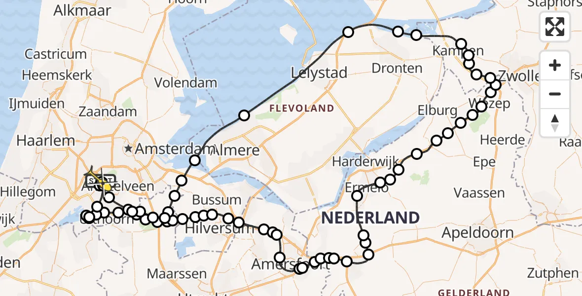 Vluchtroute Politiehelikopter van Schiphol naar Schiphol