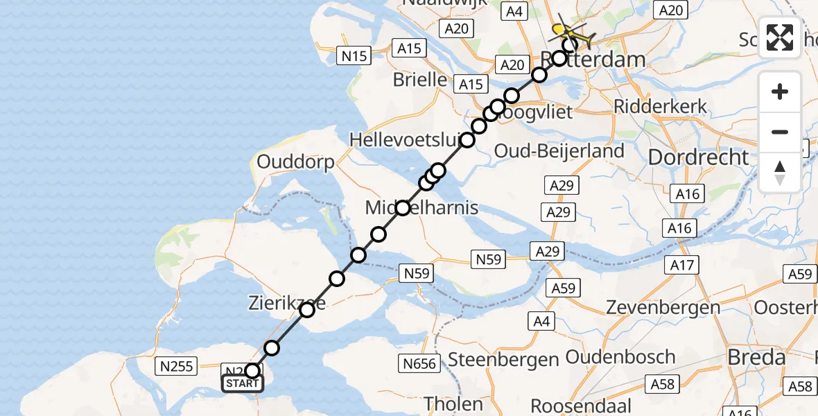 Routekaart van de vlucht: Lifeliner 2 naar Rotterdam The Hague Airport, Zuidlangeweg