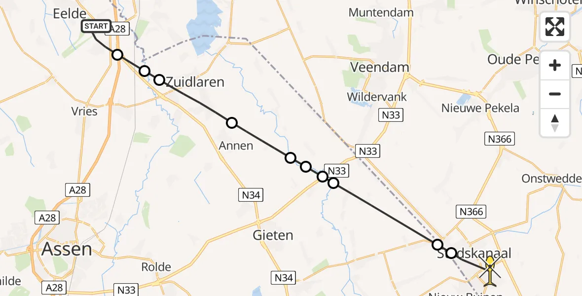 Routekaart van de vlucht: Lifeliner 4 naar Stadskanaal, Vissersweg