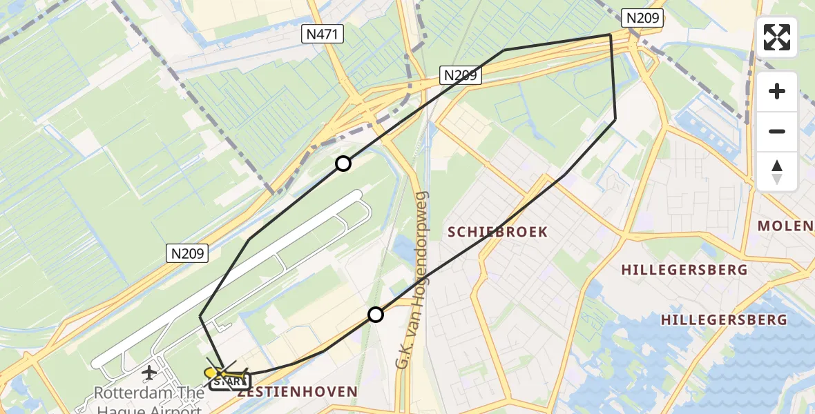 Routekaart van de vlucht: Lifeliner 2 naar Rotterdam The Hague Airport, Doenkadepad