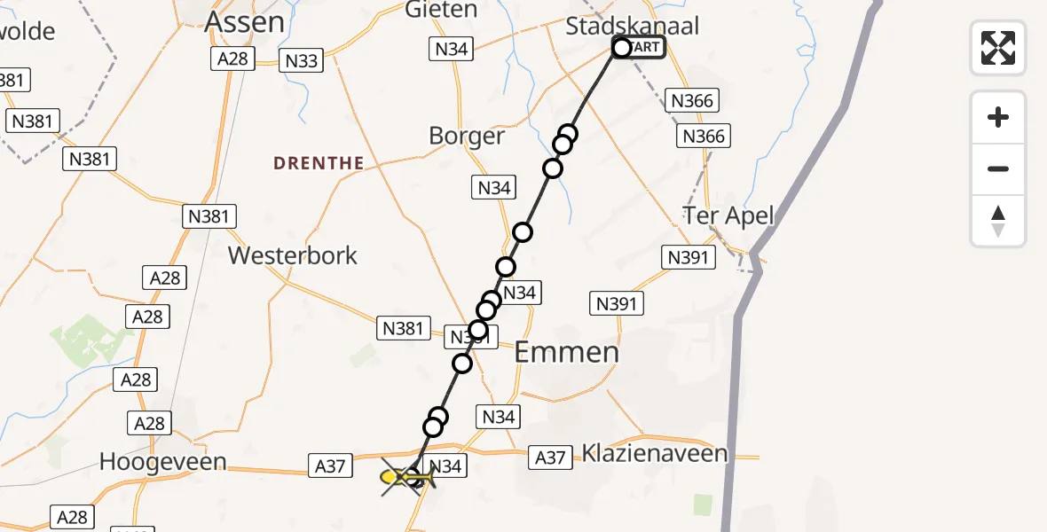 Routekaart van de vlucht: Lifeliner 4 naar Dalen, Drentse Poort
