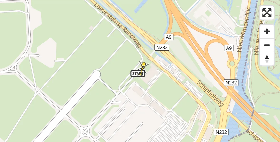 Routekaart van de vlucht: Politieheli naar Schiphol, Loevesteinse Randweg