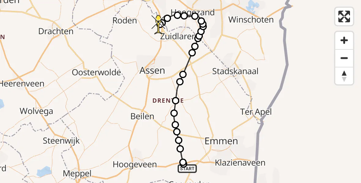 Routekaart van de vlucht: Lifeliner 4 naar Groningen Airport Eelde, Broekkampsdijk
