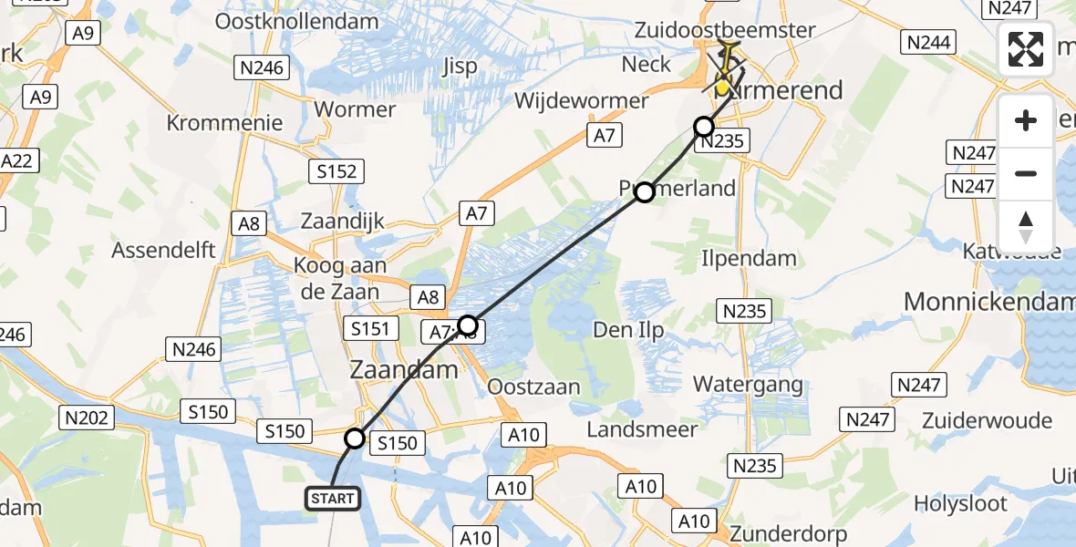Routekaart van de vlucht: Lifeliner 1 naar Purmerend, Grote Tocht