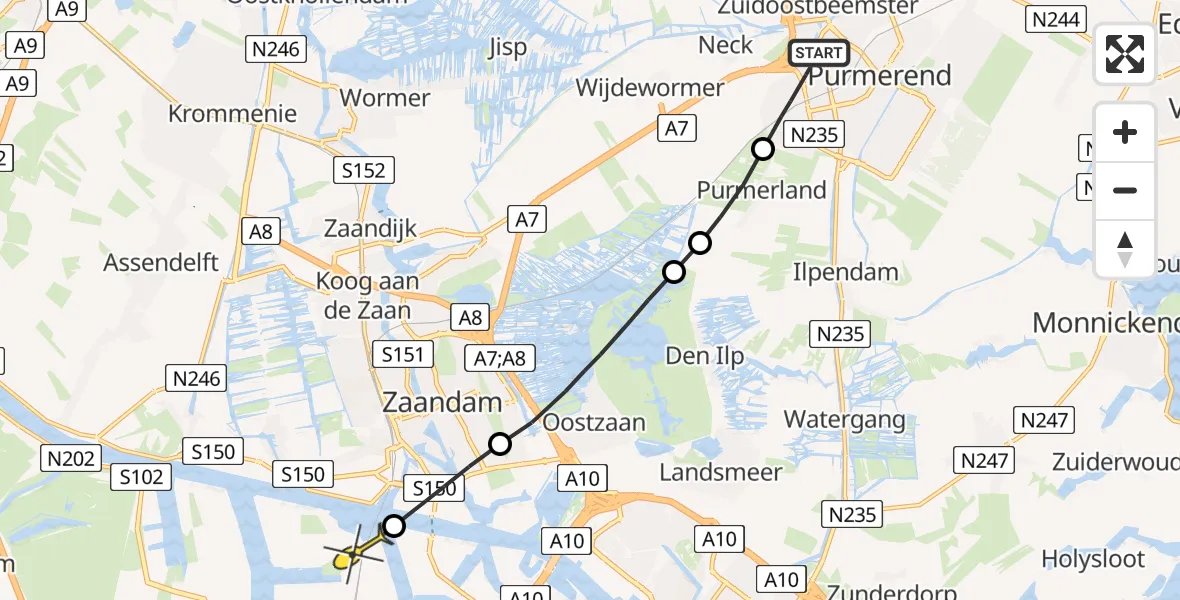Routekaart van de vlucht: Lifeliner 1 naar Amsterdam Heliport, Bossa Novastraat
