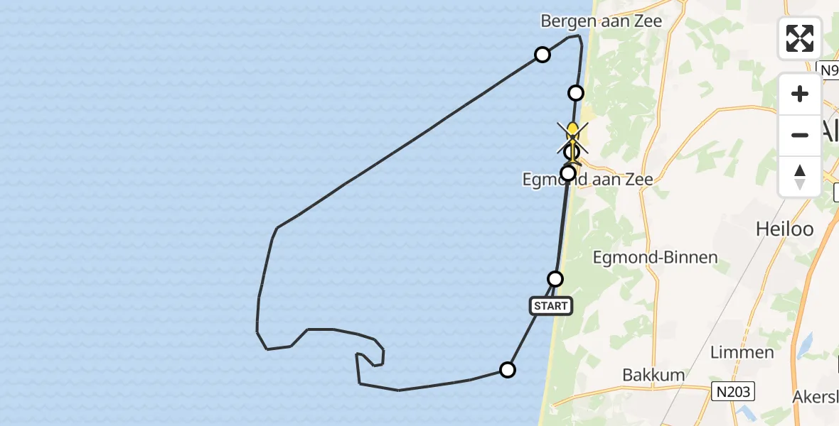 Routekaart van de vlucht: Politiehelikopter naar Egmond aan den Hoef, Oude Schulpweg
