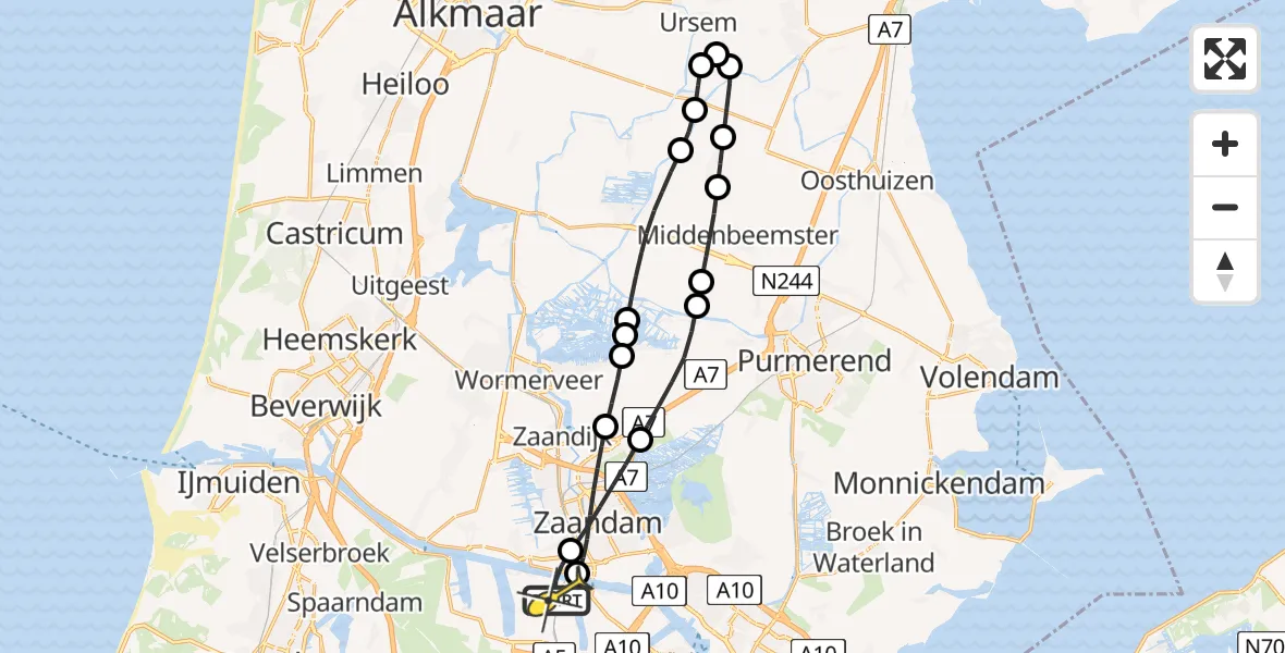 Routekaart van de vlucht: Lifeliner 1 naar Amsterdam Heliport, Grote Tocht