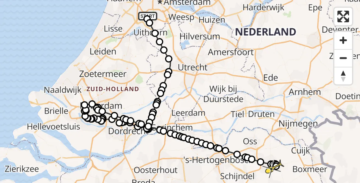 Routekaart van de vlucht: Politieheli naar Vliegbasis Volkel, Van Weerden-Poelmanweg