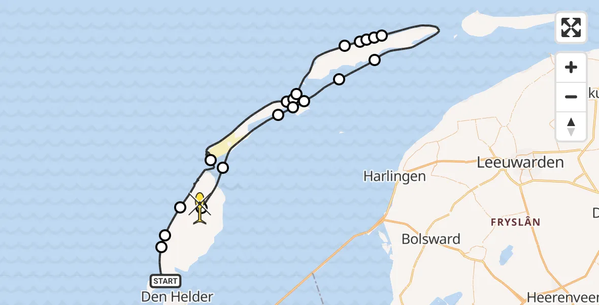 Routekaart van de vlucht: Politieheli naar Texel International Airport, Paal 8