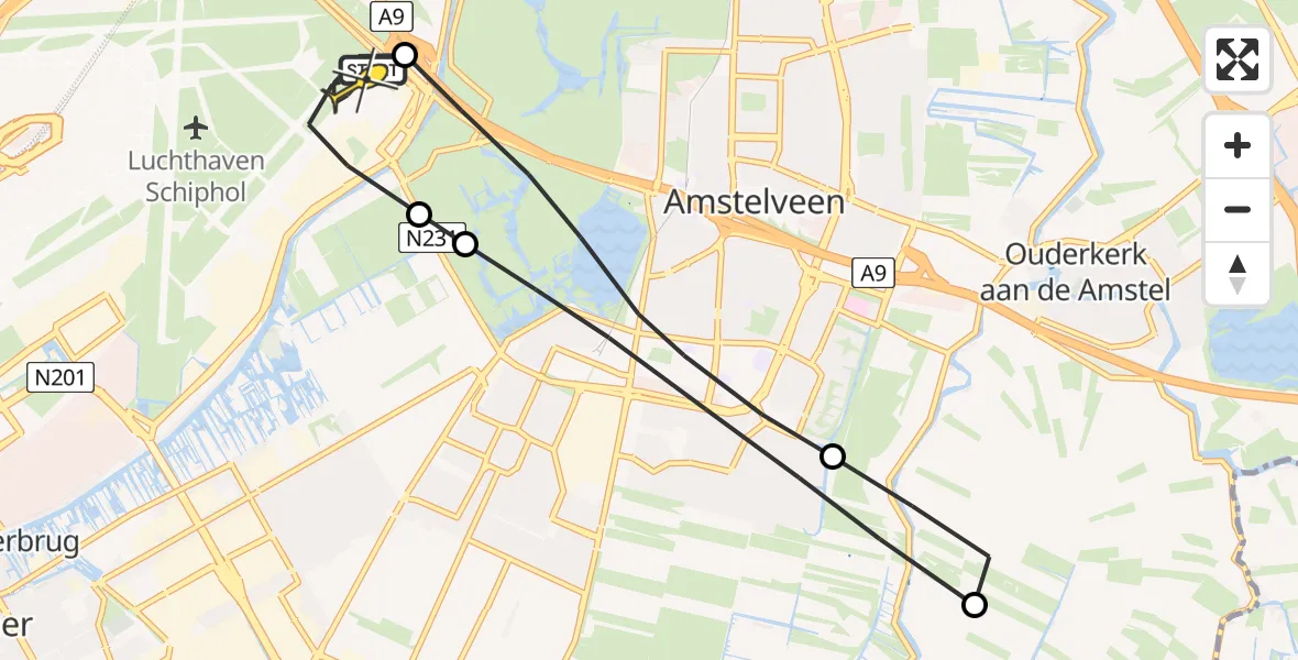Routekaart van de vlucht: Politieheli naar Schiphol, Thermiekstraat