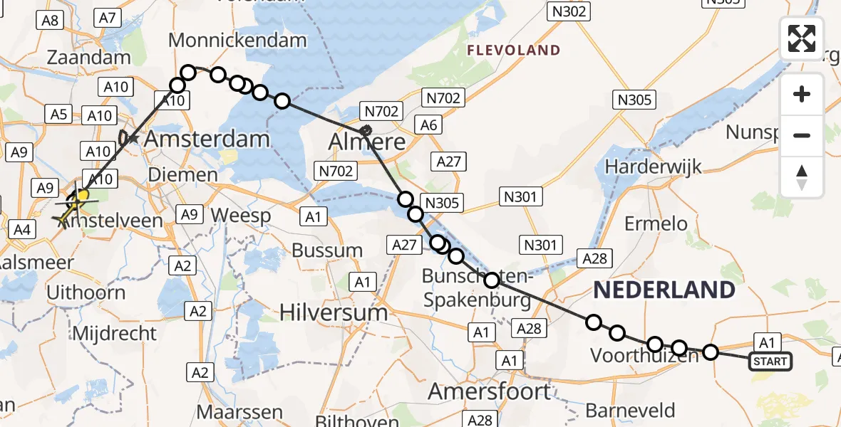 Routekaart van de vlucht: Politiehelikopter naar Schiphol, Heetweg