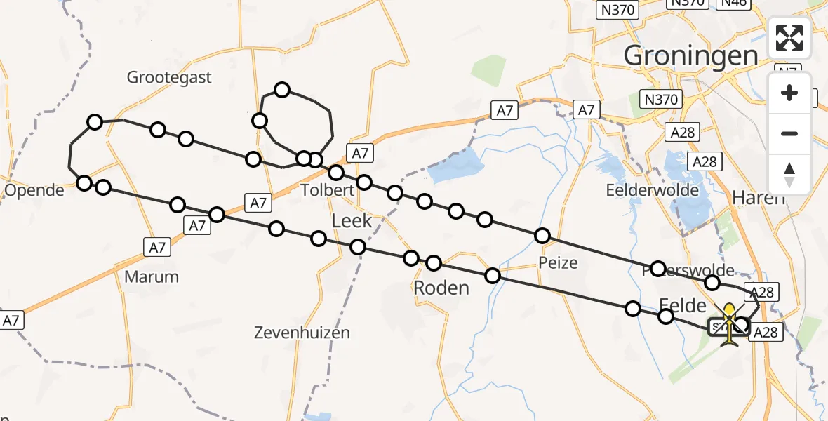 Routekaart van de vlucht: Lifeliner 4 naar Groningen Airport Eelde, Eskampenweg