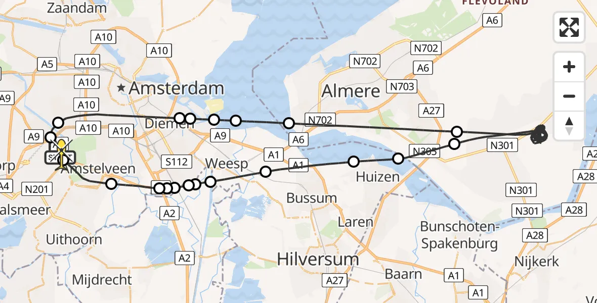 Routekaart van de vlucht: Politiehelikopter naar Schiphol, Loevesteinse Randweg
