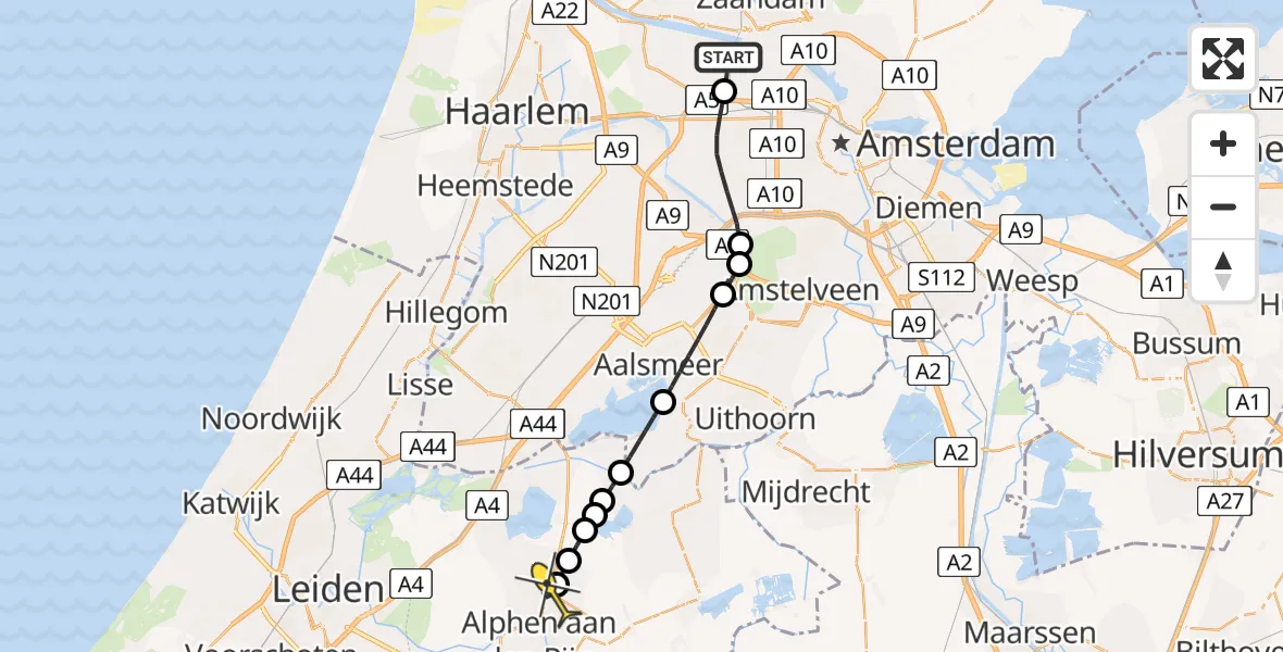 Routekaart van de vlucht: Lifeliner 1 naar Alphen aan den Rijn, Nieuw-Zeelandweg