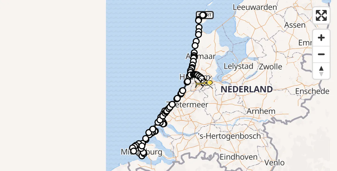 Routekaart van de vlucht: Politiehelikopter naar Schiphol, Postweg