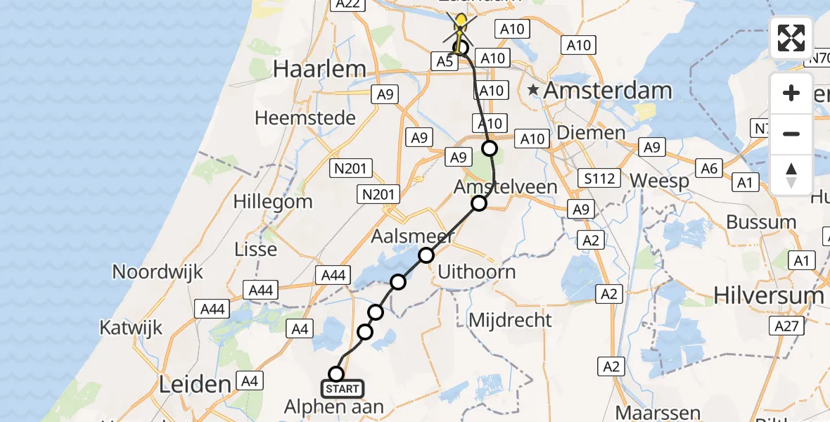 Routekaart van de vlucht: Lifeliner 1 naar Amsterdam Heliport, Kruisweg