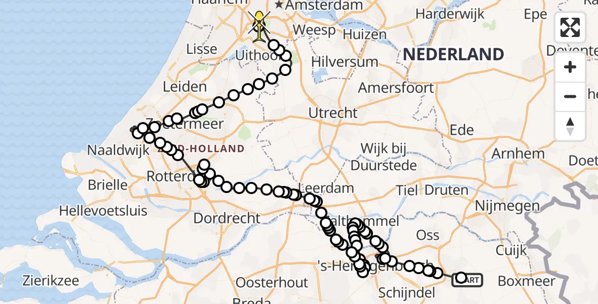 Routekaart van de vlucht: Politiehelikopter naar Schiphol, Zeelandsedijk