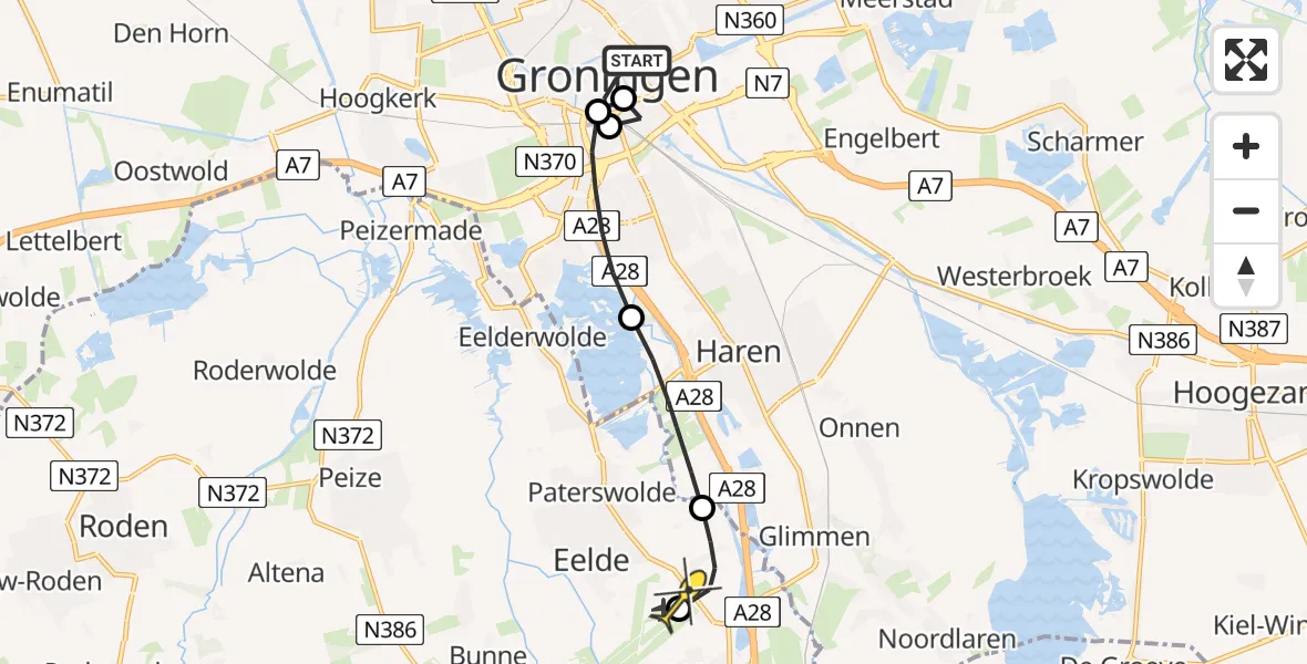 Routekaart van de vlucht: Lifeliner 4 naar Groningen Airport Eelde, Gedempte Zuiderdiep