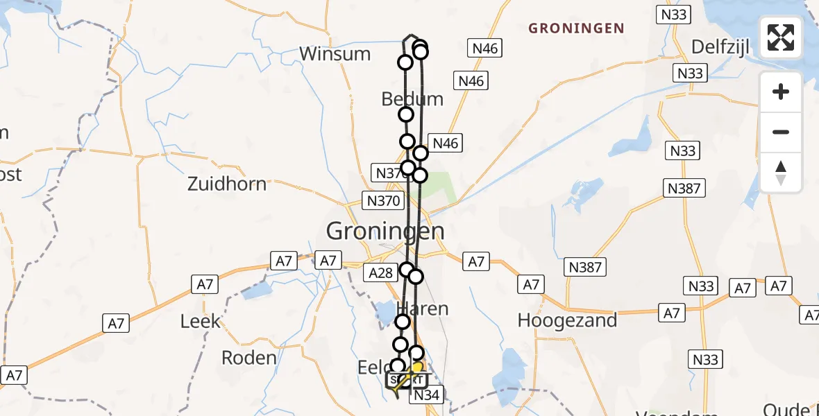 Routekaart van de vlucht: Lifeliner 4 naar Groningen Airport Eelde, Burgemeester J.G. Legroweg