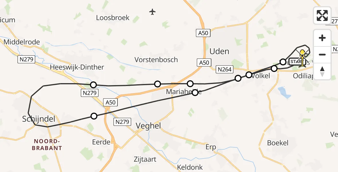 Routekaart van de vlucht: Lifeliner 3 naar Vliegbasis Volkel, Rondweg Volkel