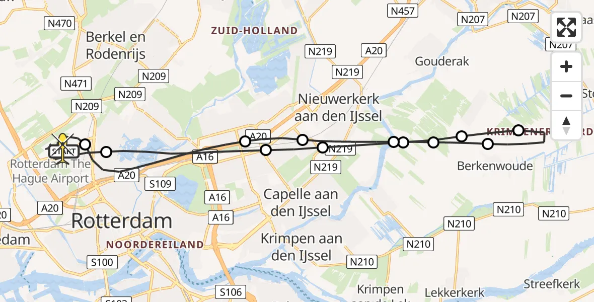Routekaart van de vlucht: Lifeliner 2 naar Rotterdam The Hague Airport, Fairoaksbaan
