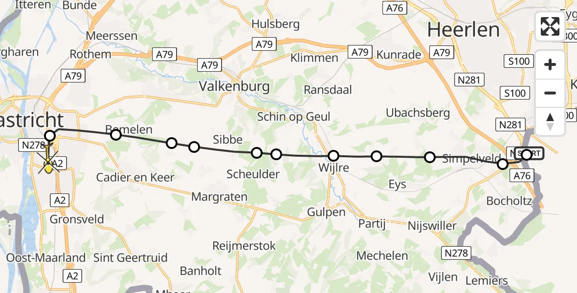 Routekaart van de vlucht: Lifeliner 3 naar Maastricht UMC+, Broekerveldweg