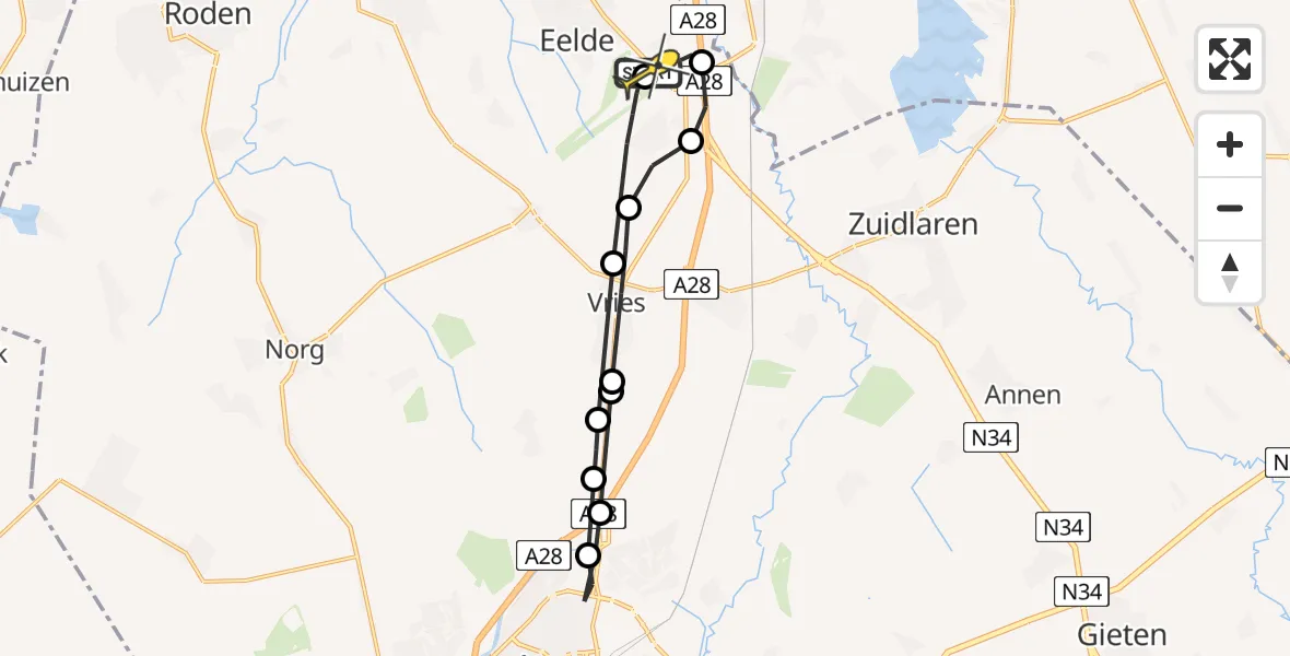 Routekaart van de vlucht: Lifeliner 4 naar Groningen Airport Eelde, Vissersweg