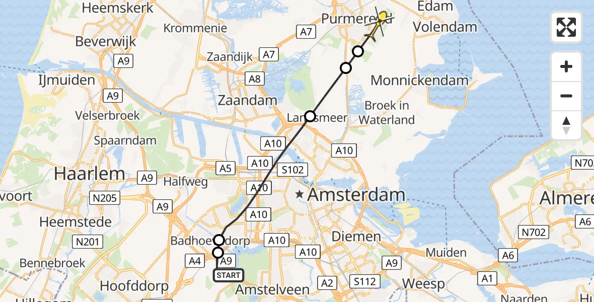 Routekaart van de vlucht: Politieheli naar Purmerend, Loevesteinse Randweg