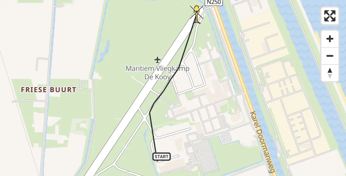 Routekaart van de vlucht: Kustwachthelikopter naar Vliegveld De Kooy, Doggersvaart