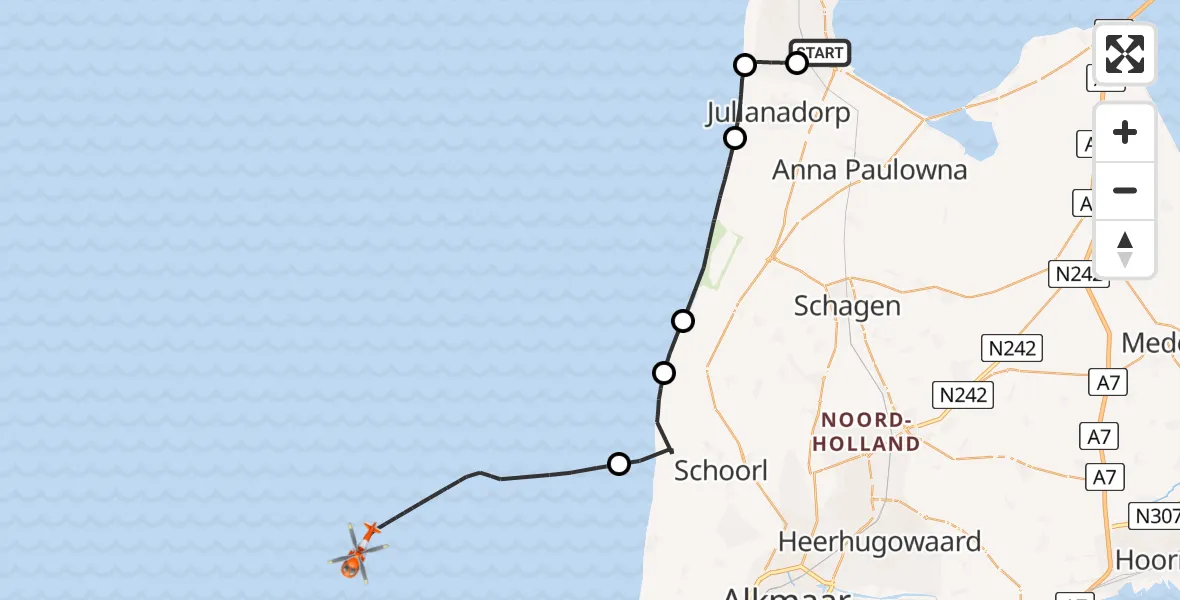 Vluchtroute Kustwachthelikopter Vliegveld De Kooy - , 29 oktober 2025, 08:48