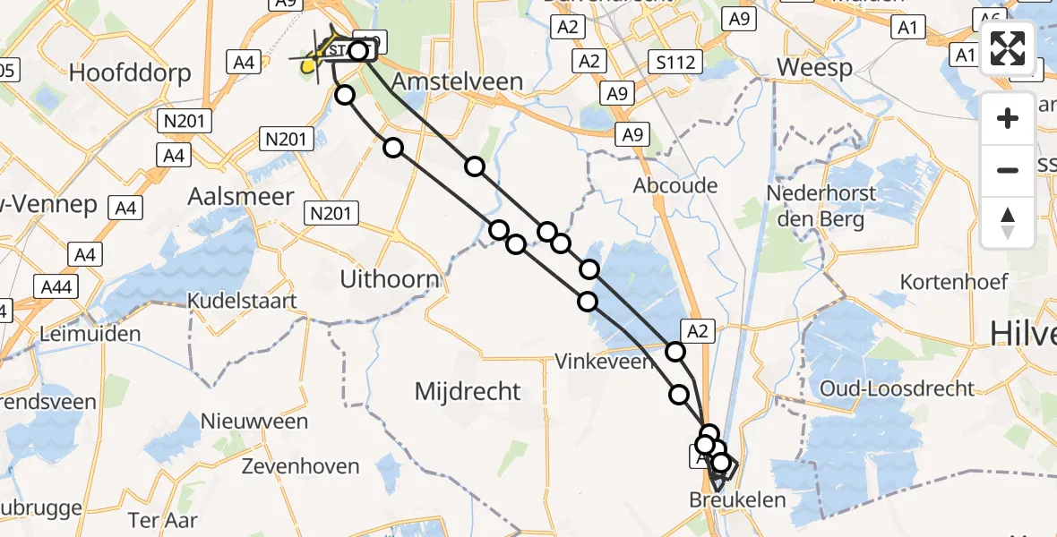 Vluchtroute Politiehelikopter van Schiphol naar Schiphol