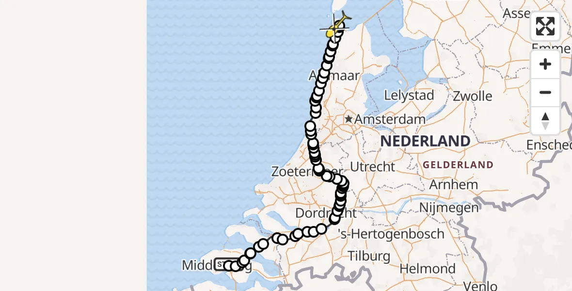 Routekaart van de vlucht: Kustwachthelikopter naar Vliegveld De Kooy, Postweg