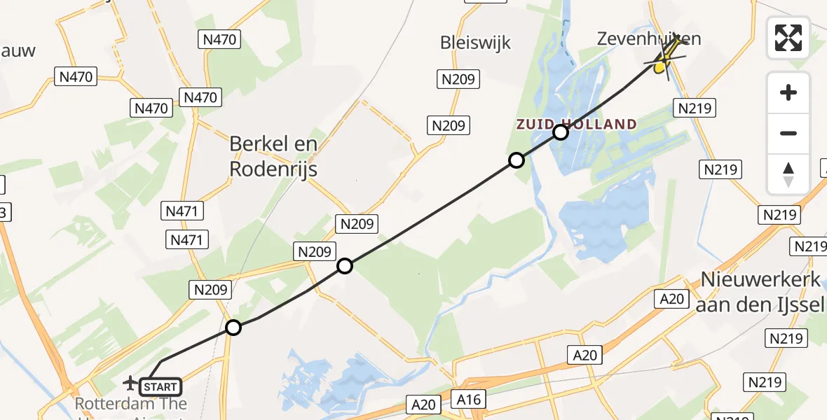 Routekaart van de vlucht: Lifeliner 2 naar Zevenhuizen, Bovendijk