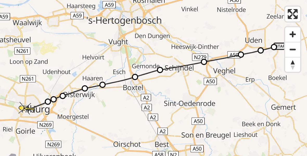 Routekaart van de vlucht: Lifeliner 3 naar Tilburg, Rondweg Volkel