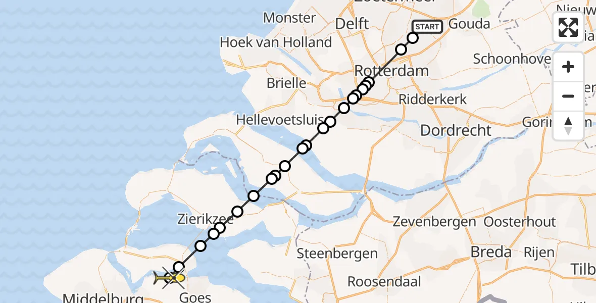 Routekaart van de vlucht: Lifeliner 2 naar Wolphaartsdijk, Eendragtspolder