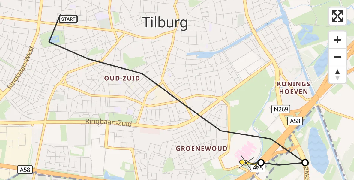 Routekaart van de vlucht: Lifeliner 3 naar Tilburg, Korvelseweg