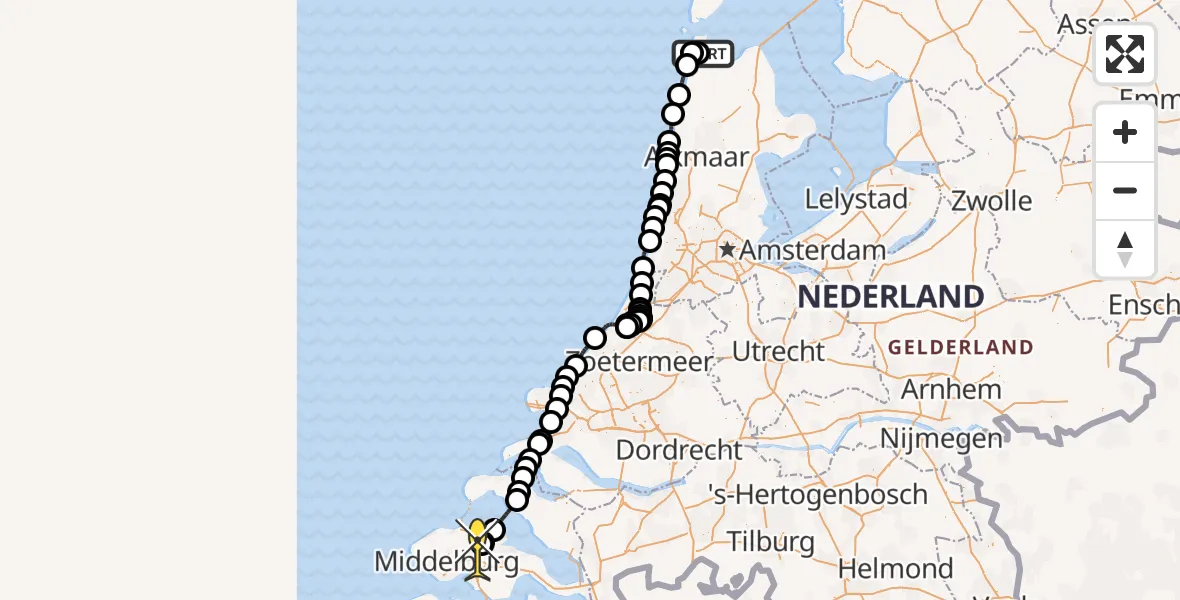 Routekaart van de vlucht: Kustwachthelikopter naar Wolphaartsdijk, Kortevliet